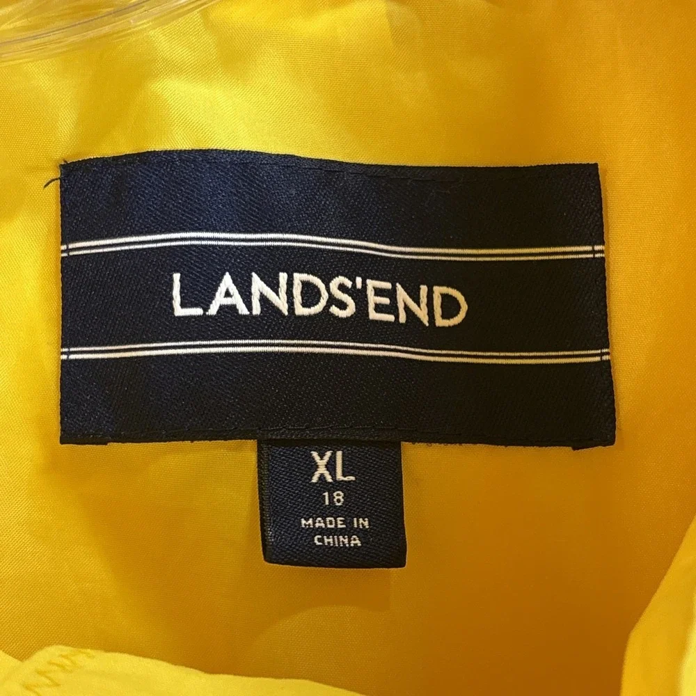 Lands' End Bright Yellow Hooded Trench Coat Size XL Women's
